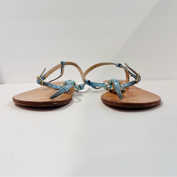 Emanuela Caruso Women’s EU 40 Blue Jeweled Bling Ankle T- Strap Leather Sandals - Picture 6 of 16